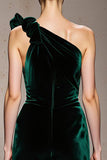 Dark Green One Shoulder Velvet Mermaid Evening Dress