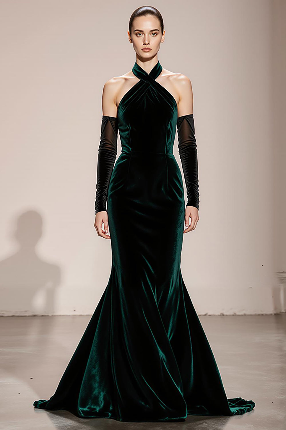 Halter Velvet Dark Green Mermaid Long Evening Dress