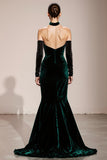 Halter Velvet Dark Green Mermaid Long Evening Dress