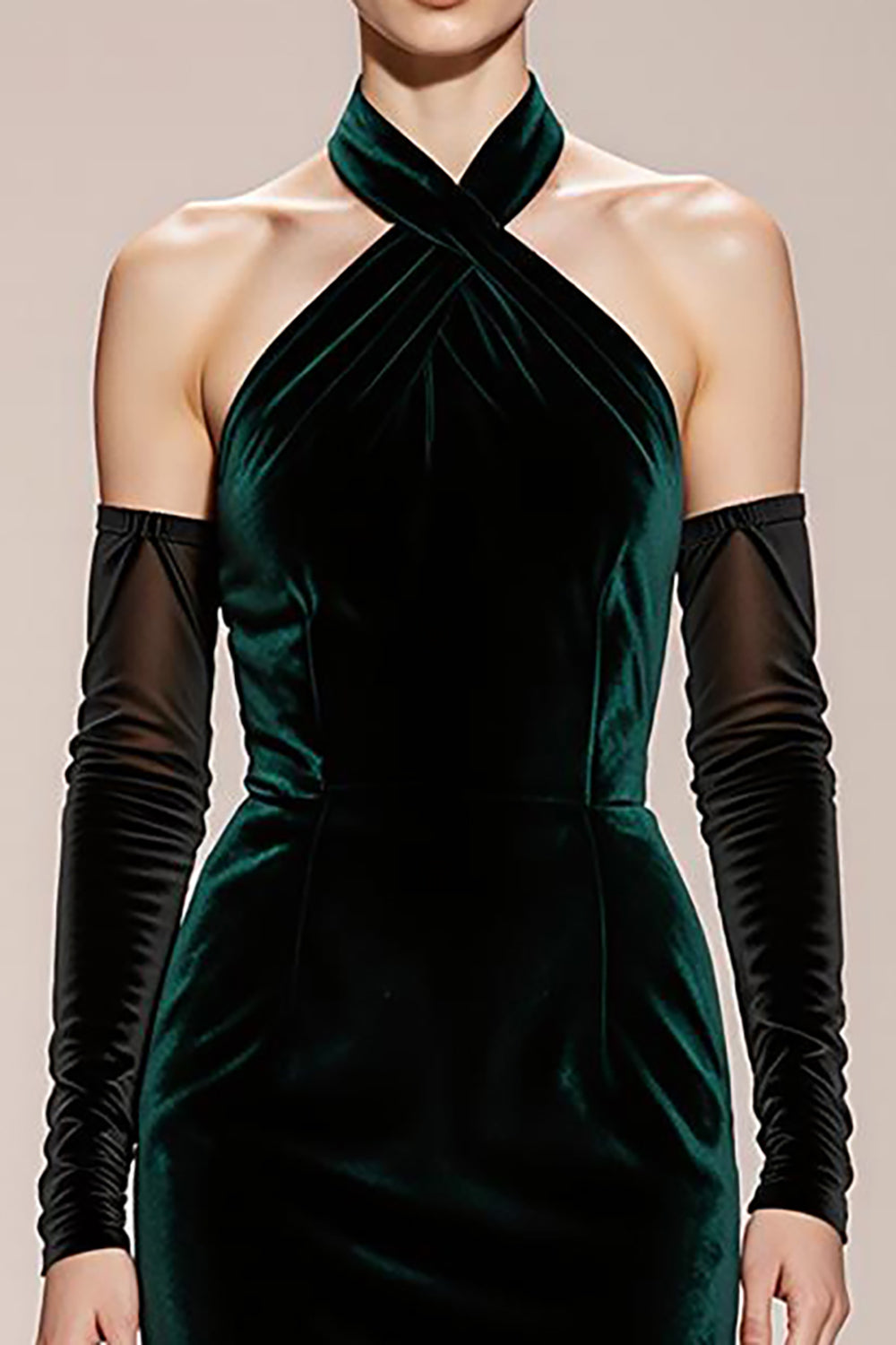 Halter Velvet Dark Green Mermaid Long Evening Dress