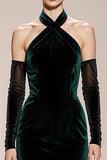 Halter Velvet Dark Green Mermaid Long Evening Dress
