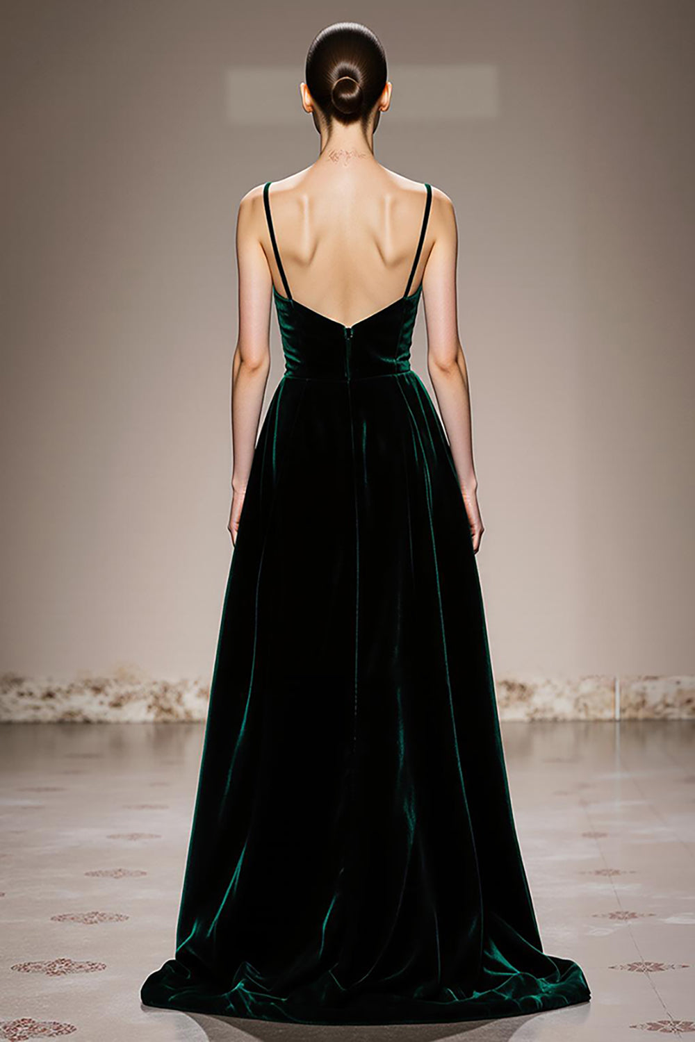 Velvet Dark Green A Line Long Evening Dress with Slit
