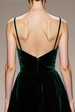 Velvet Dark Green A Line Long Evening Dress with Slit