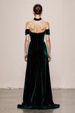 Dark Green Cold Shoulder Velvet Long Evening Dress