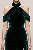 Dark Green Cold Shoulder Velvet Long Evening Dress
