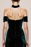 Dark Green Cold Shoulder Velvet Long Evening Dress