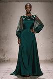 Dark Green Long Sleeve Sequin A Line Evening Dress