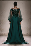 Dark Green Long Sleeve Sequin A Line Evening Dress