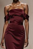 Burgundy Mermaid Off The Shoulder Satin Evening Dress