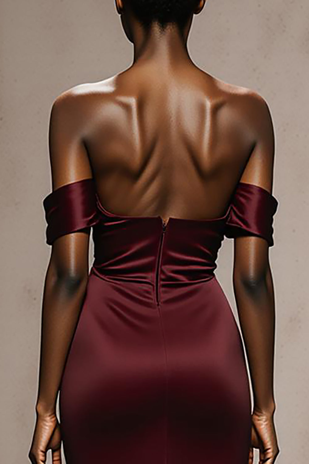 Burgundy Mermaid Off The Shoulder Satin Evening Dress