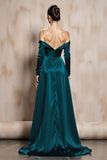 Dark Green Off The Shoulder A Line Long Evening Dress