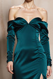 Dark Green Off The Shoulder A Line Long Evening Dress