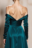 Dark Green Off The Shoulder A Line Long Evening Dress