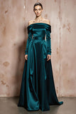 Off The Shoulder A Line Dark Green Long Evening Dress