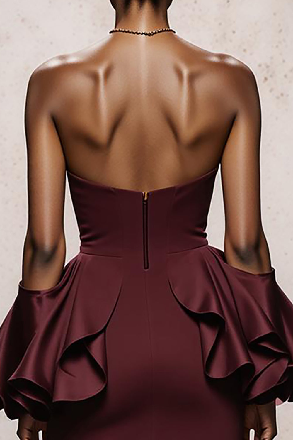 Strapless Burgundy Mermaid Ruffled Long Evening Dress