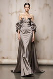 Silver Off The Shoulder Satin Long Evening Dress