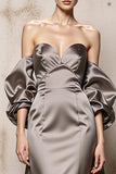 Silver Off The Shoulder Satin Long Evening Dress
