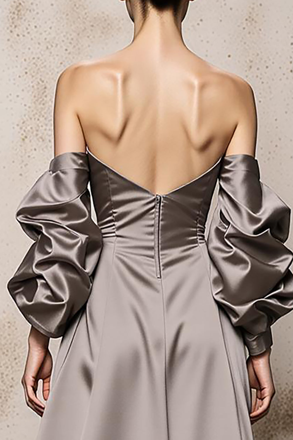 Silver Off The Shoulder Satin Long Evening Dress