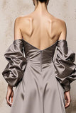 Silver Off The Shoulder Satin Long Evening Dress