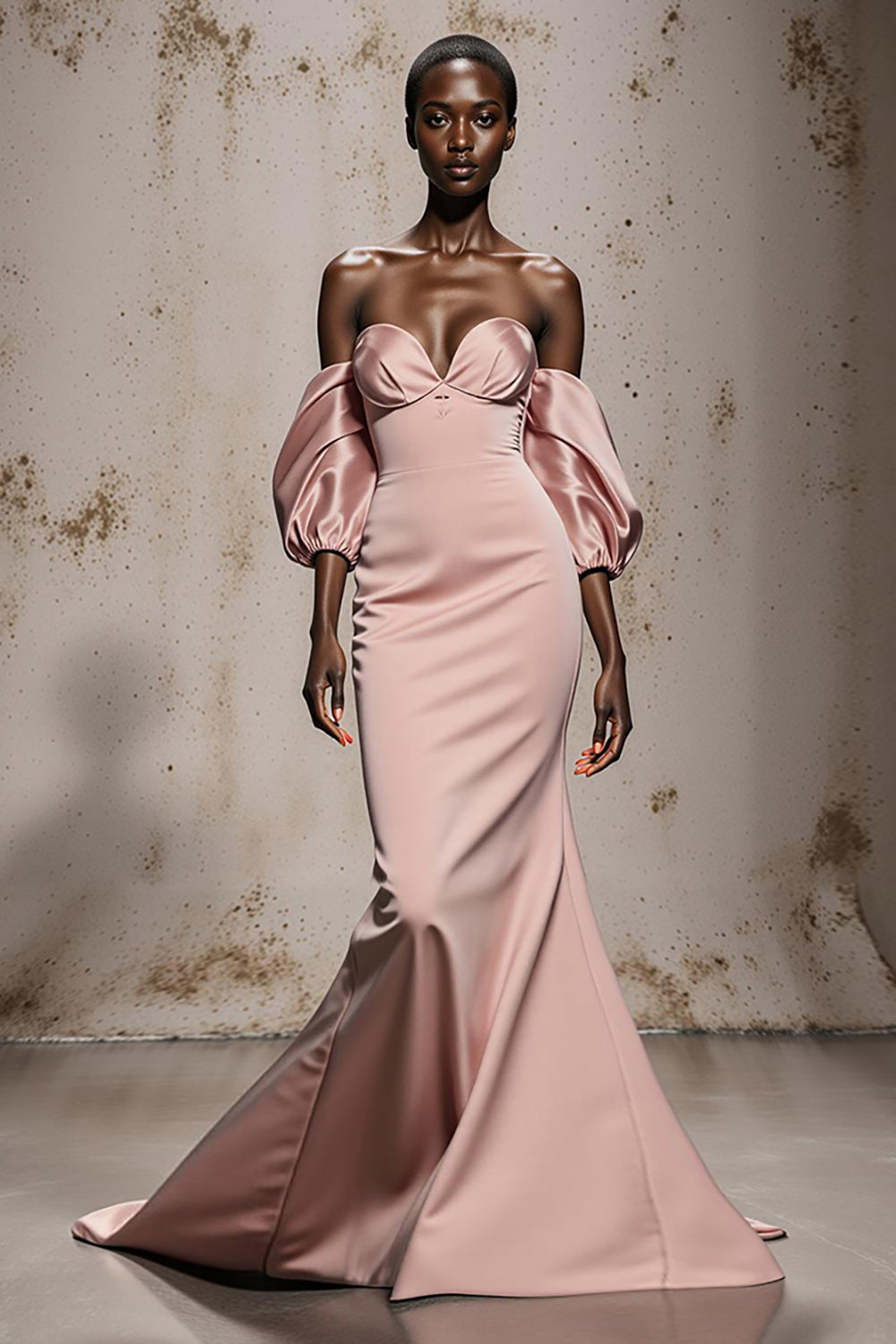 Off The Shoulder Light Pink Satin Mermaid Evening Dress