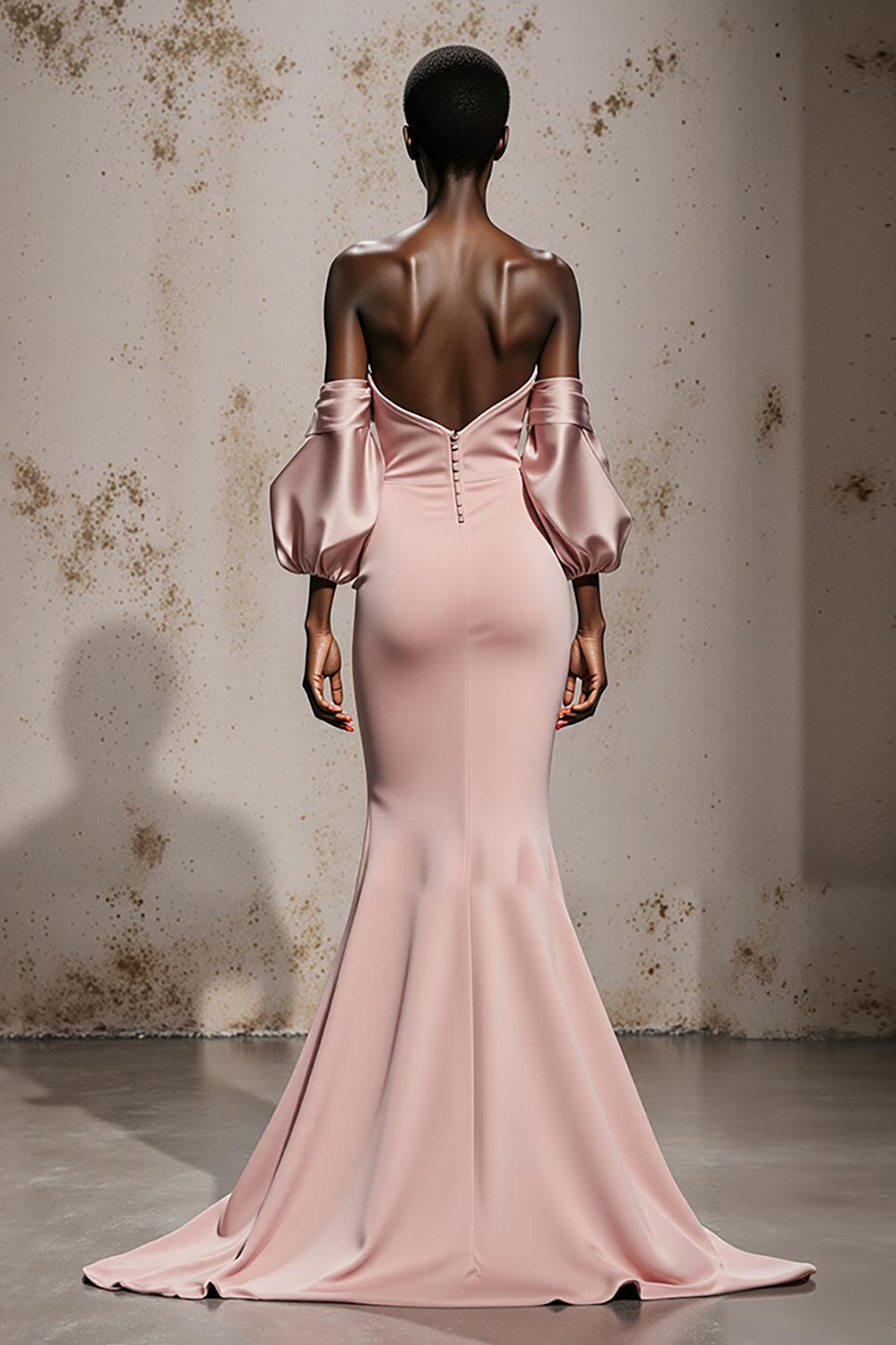 Off The Shoulder Light Pink Satin Mermaid Evening Dress