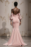 Off The Shoulder Light Pink Satin Mermaid Evening Dress