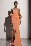 Off The Shoulder Orange Mermaid Long Evening Dress