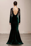 Dark Green Long Sleeve Mermaid Velvet Evening Dress