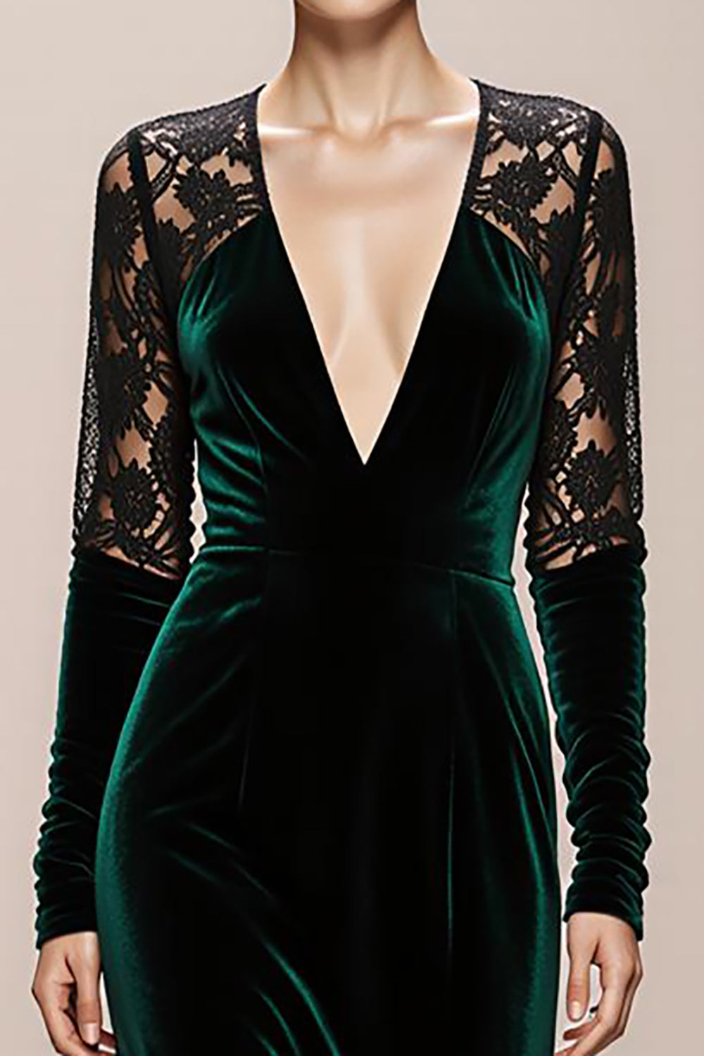Dark Green Long Sleeve Mermaid Velvet Evening Dress