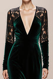 Dark Green Long Sleeve Mermaid Velvet Evening Dress