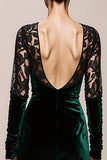 Dark Green Long Sleeve Mermaid Velvet Evening Dress