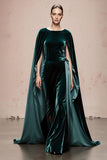 Dark Green Sheath Velvet Evening Dress with Cape Sleeves