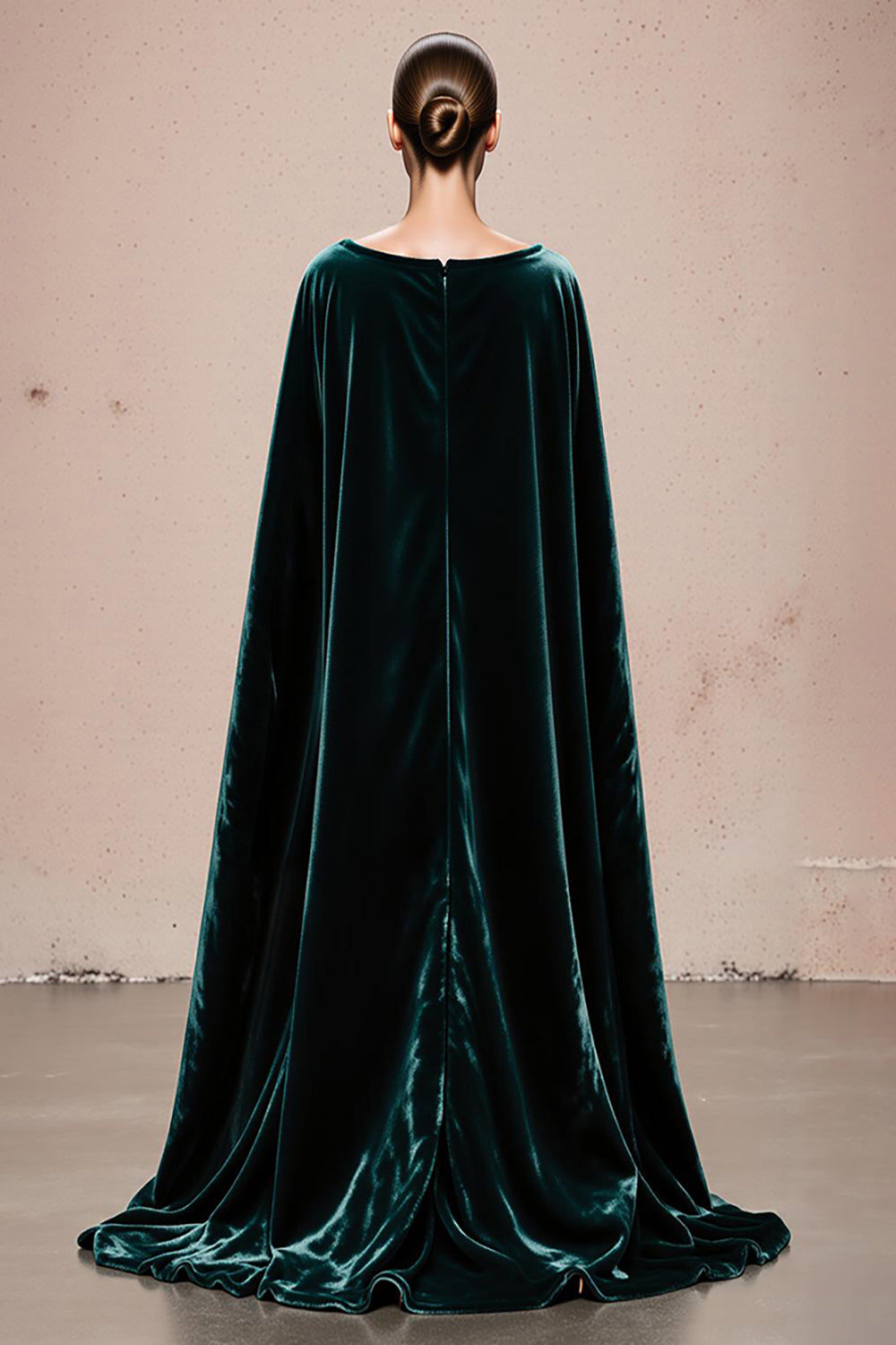 Dark Green Sheath Velvet Evening Dress with Cape Sleeves