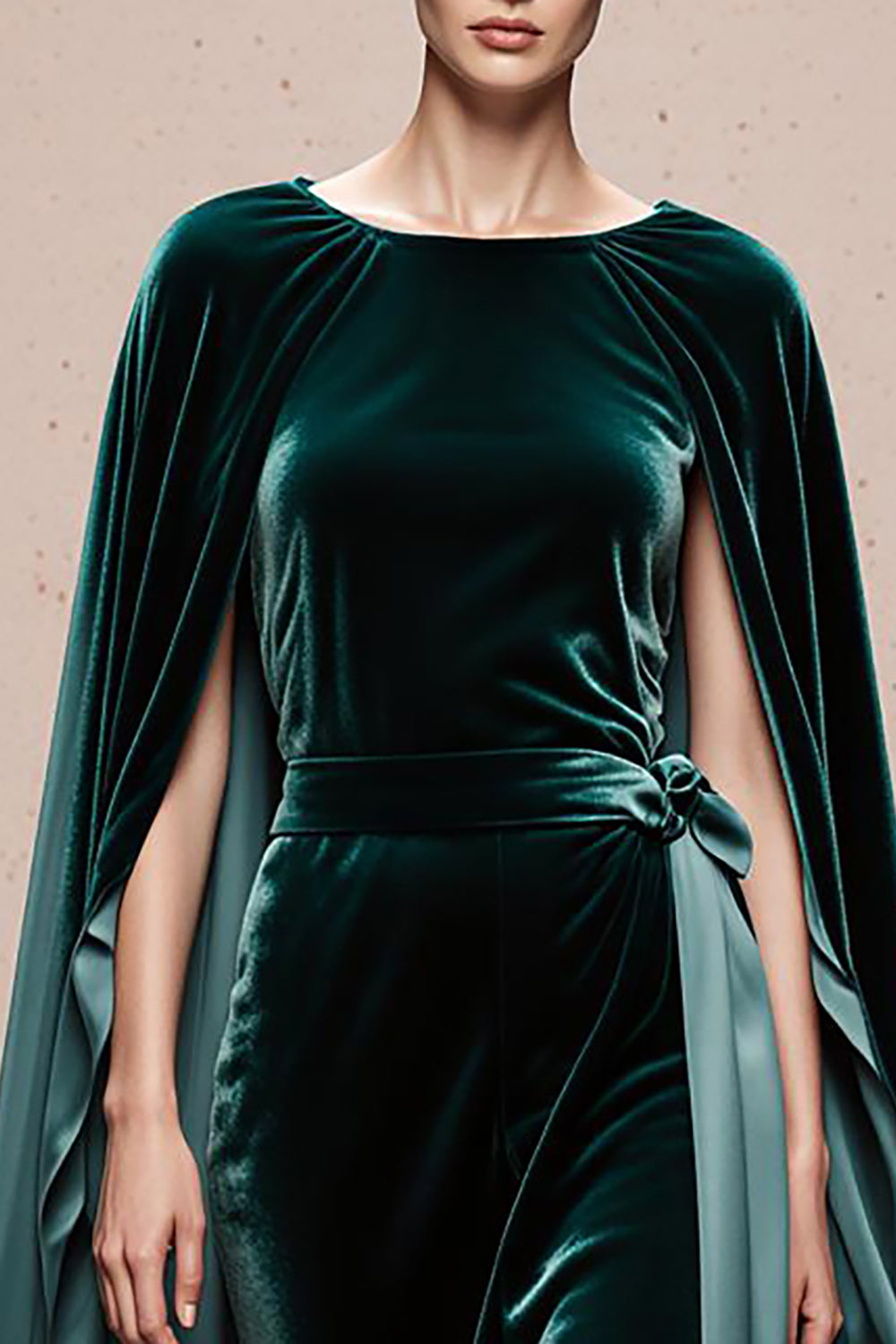 Dark Green Sheath Velvet Evening Dress with Cape Sleeves