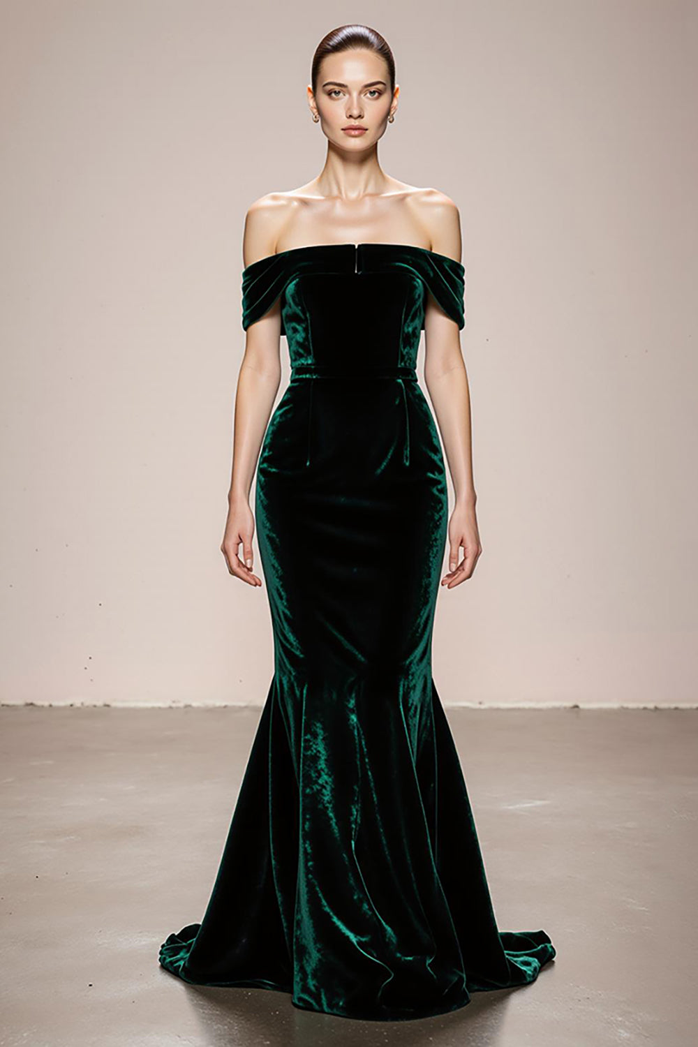 Off The Shoulder Dark Green Mermaid Velvet Evening Dress
