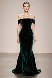 Off The Shoulder Dark Green Mermaid Velvet Evening Dress