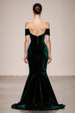 Off The Shoulder Dark Green Mermaid Velvet Evening Dress