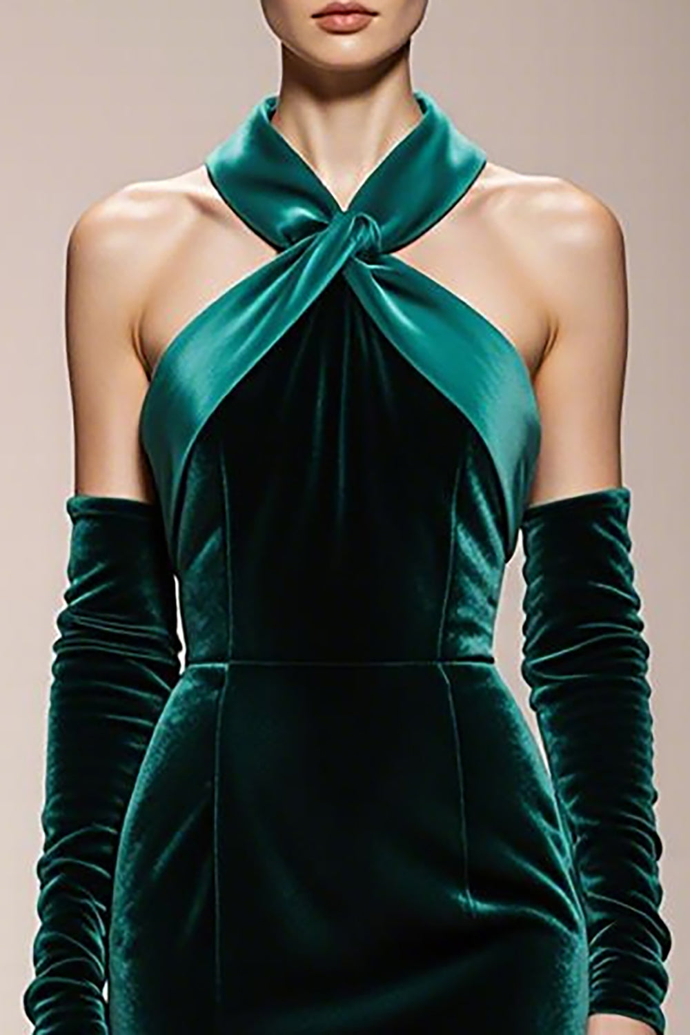Halter Dark Green Mermaid Velvet Evening Dress