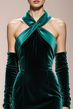 Halter Dark Green Mermaid Velvet Evening Dress