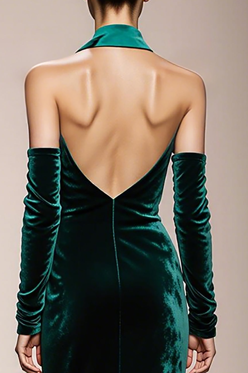 Halter Dark Green Mermaid Velvet Evening Dress