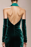 Halter Dark Green Mermaid Velvet Evening Dress