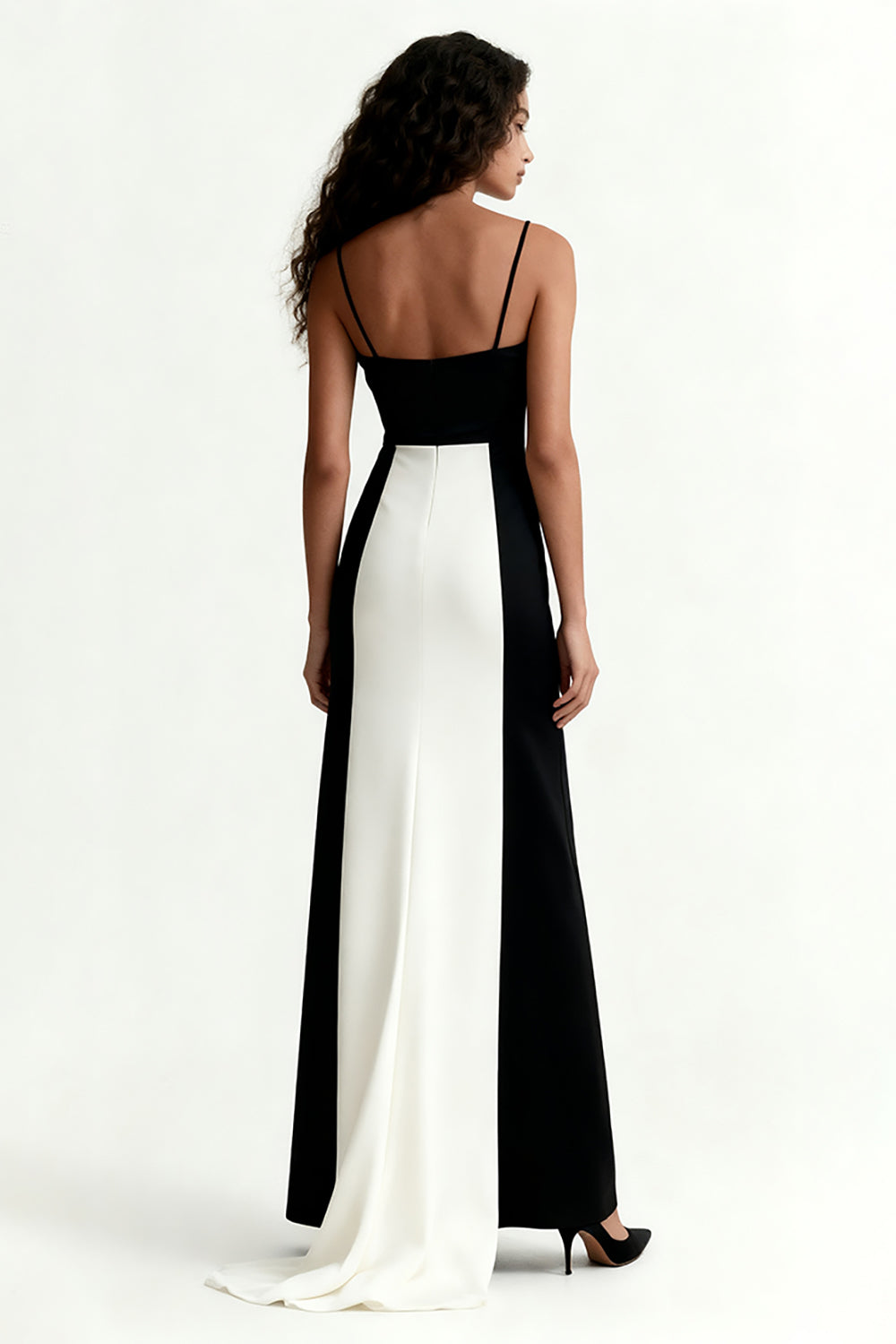 Black and White Spaghetti Straps A-Line Evening Dress