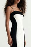 Black and White Spaghetti Straps A-Line Evening Dress