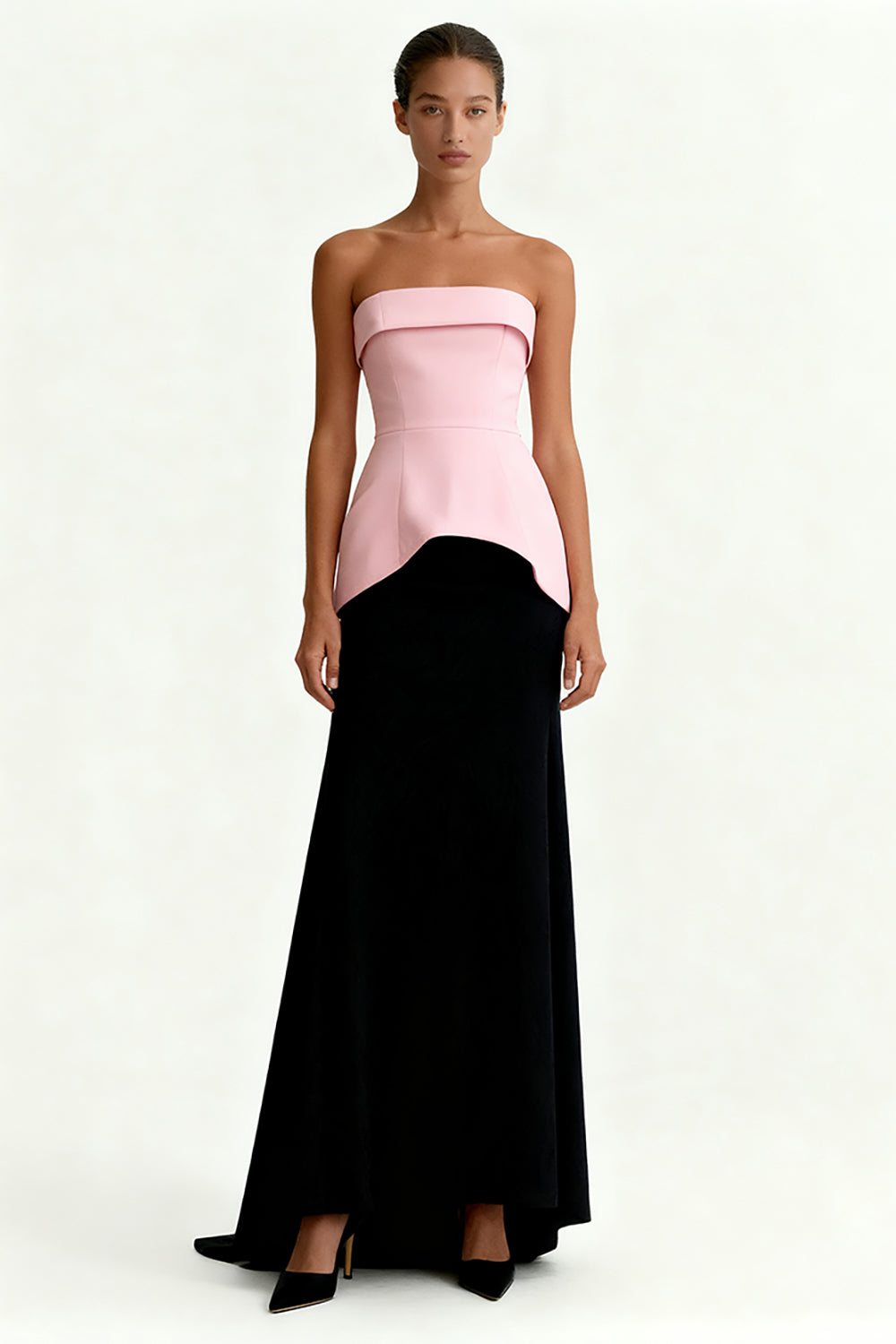 Black and Pink Strapless A Line Satin Evening Dress
