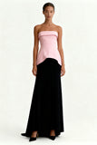 Black and Pink Strapless A Line Satin Evening Dress