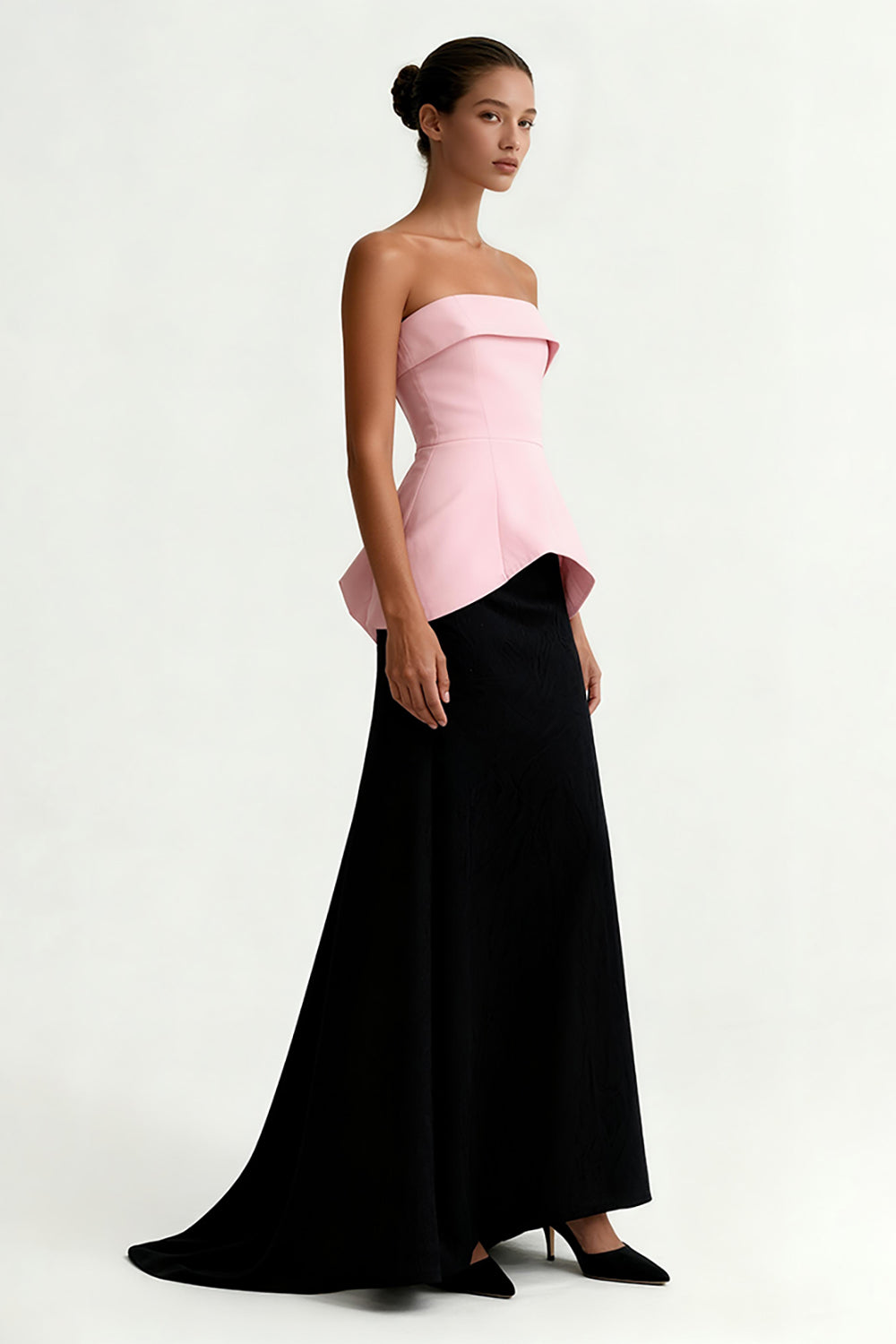 Black and Pink Strapless A Line Satin Evening Dress