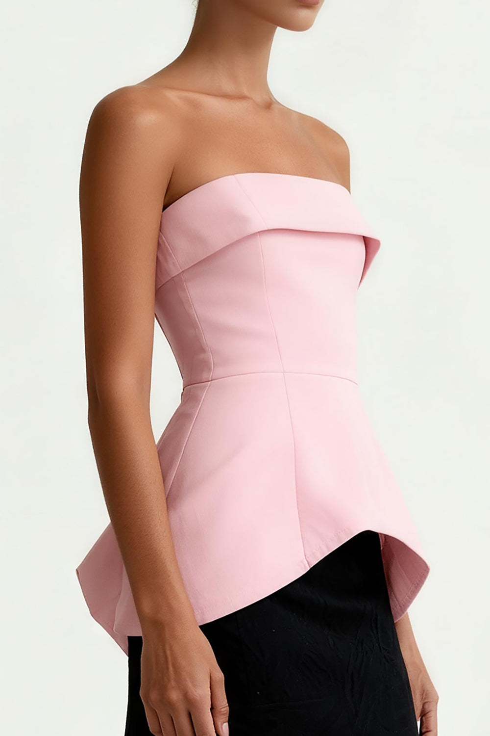 Black and Pink Strapless A Line Satin Evening Dress