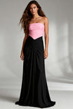 Strapless Sheath Satin Black and Pink Evening Dress