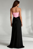 Strapless Sheath Satin Black and Pink Evening Dress