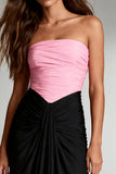 Strapless Sheath Satin Black and Pink Evening Dress
